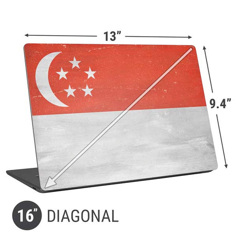 Singapore Flag Distressed Universal Laptop 16in (13 x 9.4in) Skin